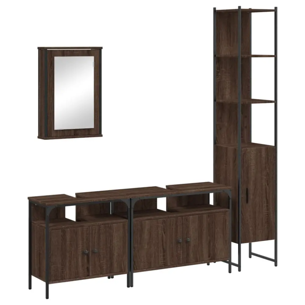 vidaXL set de muebles baño 4 pzas madera contrachapada roble marrón