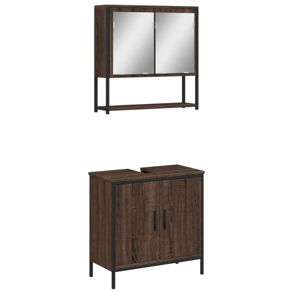 vidaXL set de muebles baño 2 pzas madera contrachapada marrón roble