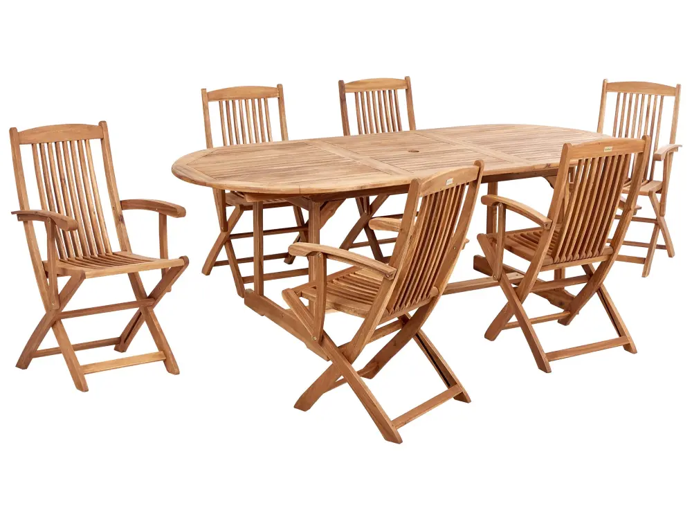 Conjunto de jardín 6 plazas de madera de acacia clara MAUI II
