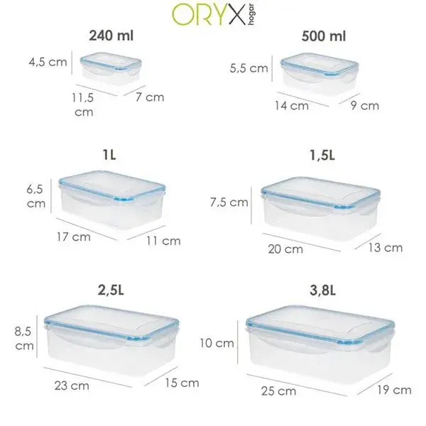 Juego 6 recipientes herméticos Oryx con tapa
