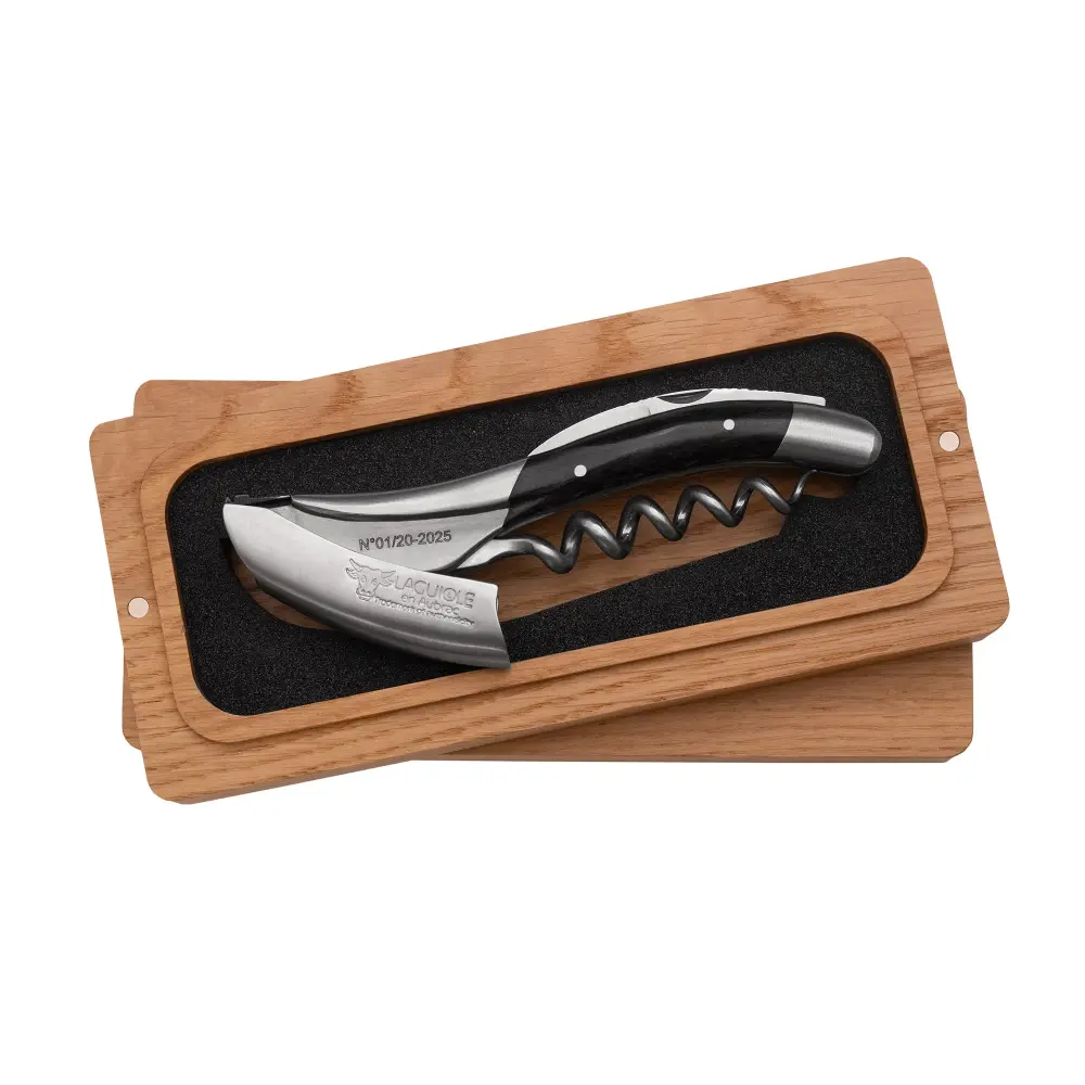 Handcrafted Limited Edition Numbered Sommelier Waiter's Corkscrew Ebony Wood Handle and Red Inlay Laguiole en Aubrac