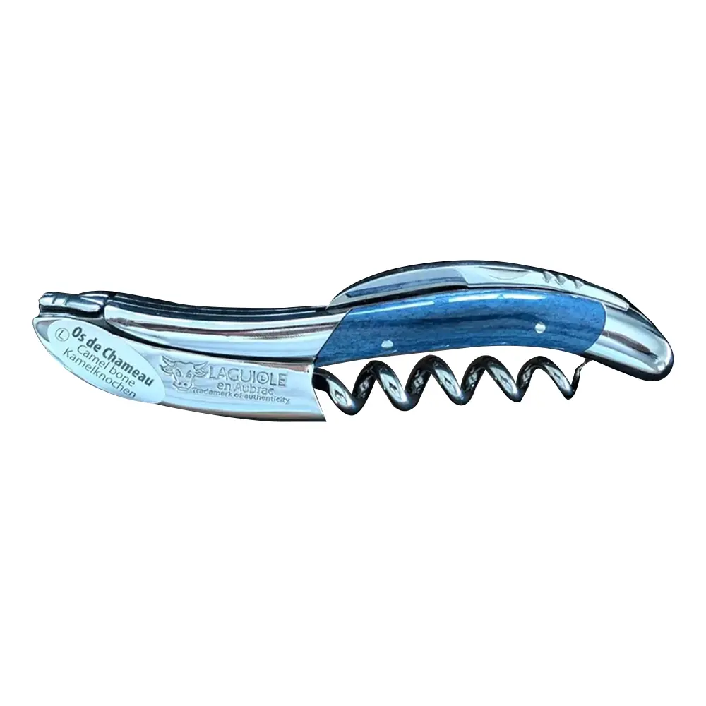Handcrafted Sommelier Waiter's Corkscrew Navy Blue Camel Bone Handle Laguiole en Aubrac