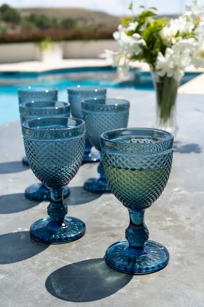 Set 6 Copas Cristal Vino Azul Turbio Picos