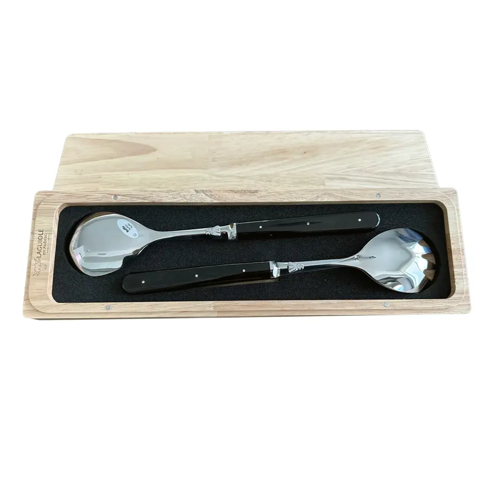 Laguiole en Aubrac 2-Piece Salad Server Set 2-Spoons, Buffalo Horn Handle