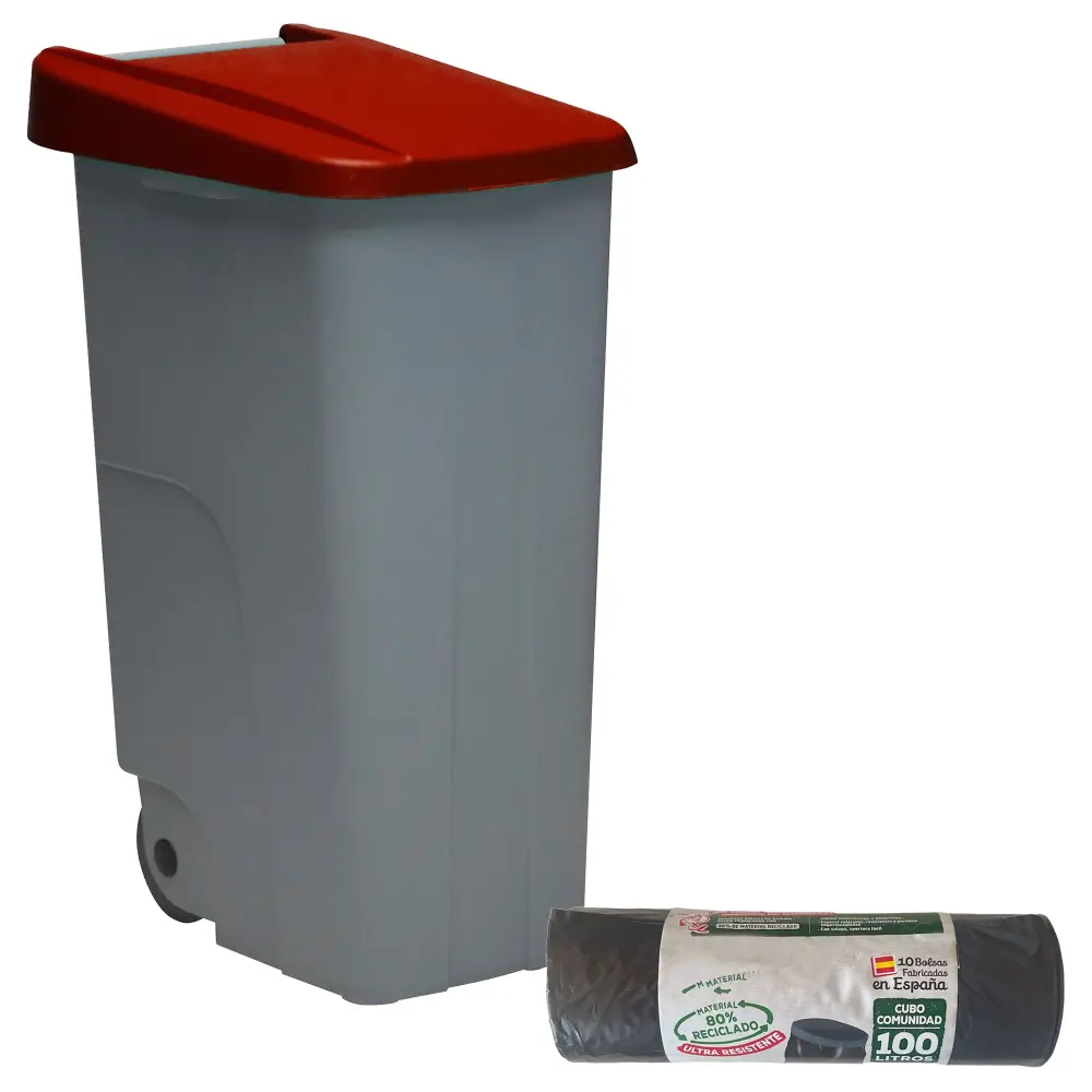 Well home contenedor cerrado 85l rojo h.76cm+10 bolsas de basura 100l con Bolsas Incluidas
