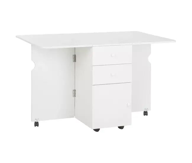 HOMCOM Mesa de Comedor Plegable Mesa de Cocina Extensible con Alas Abatibles 6 Ruedas y 2 Cajones de Almacenamiento Estilo...
