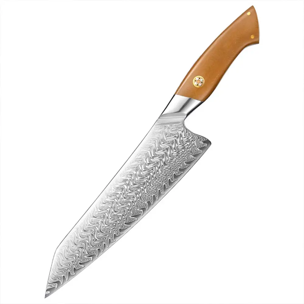 Cuchillo Gyuto 22cm 10Cr+Damasco Flamas Lino Micarta
