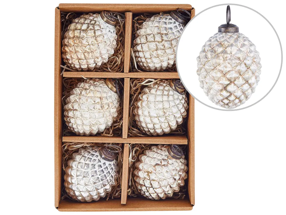 Conjunto de 6 bolas de vidrio blanco crema LAITON