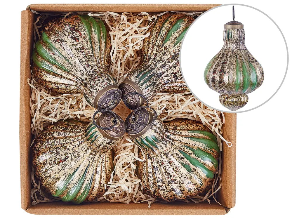 Conjunto de 4 bolas de vidrio dorado y verde BRILLANT