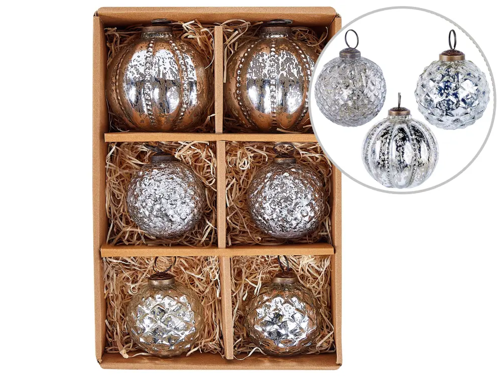 Conjunto de 6 bolas de vidrio plateado ARGENTIN