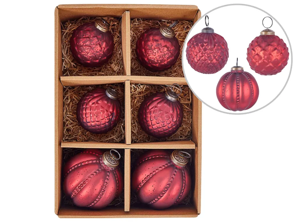 Conjunto de 6 bolas de vidrio rojo ARGENTIN