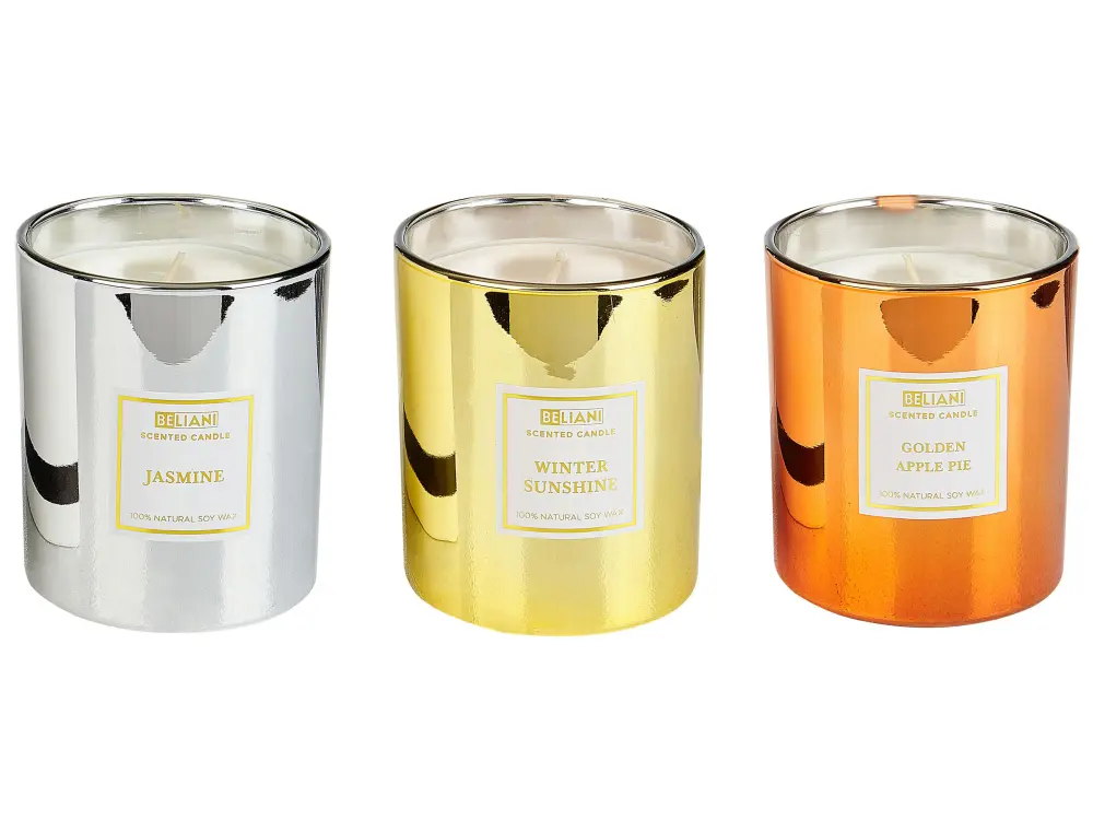 3 velas aromáticas de cera de soja tarta de manzana golden/jazmín/sol de invierno METALLIC GLAMOUR