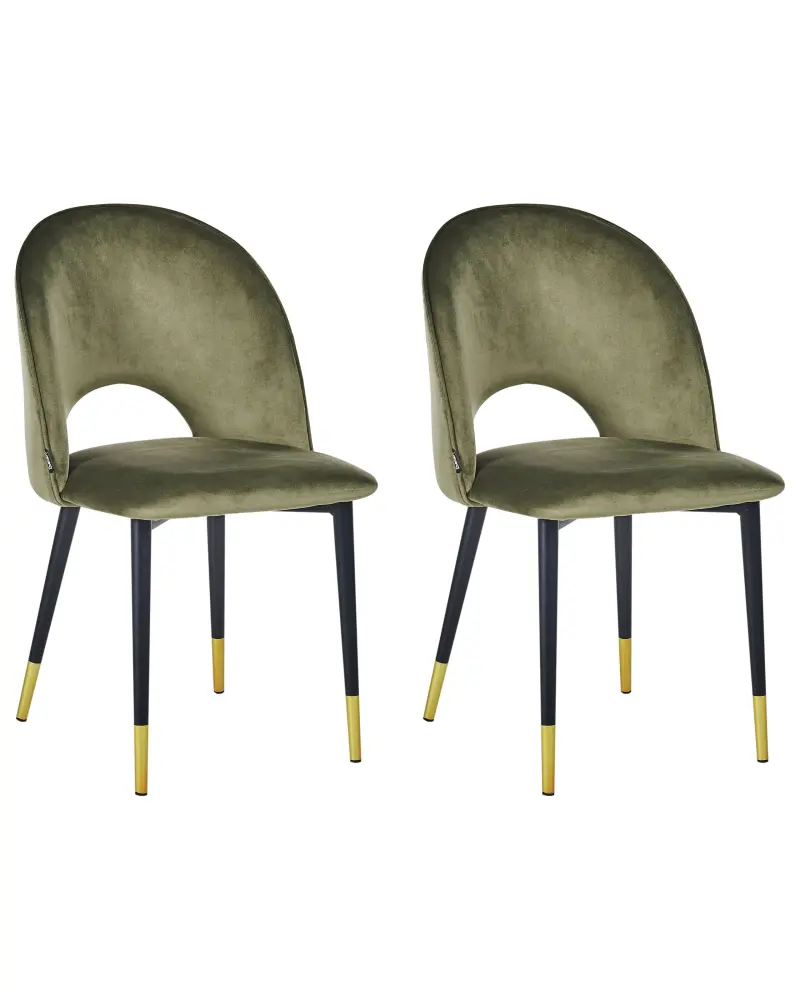 Set 2 Velvet Dining Chairs Olive Green MAGALIA