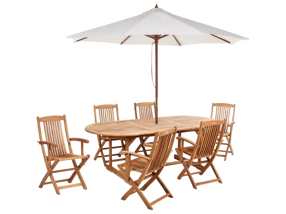 6 Seater Acacia Wood Garden Dining Set MAUI II Parasol (12 Options)