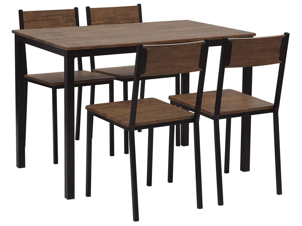 4 Seater Dining Set Dark Wood Black HAMRY