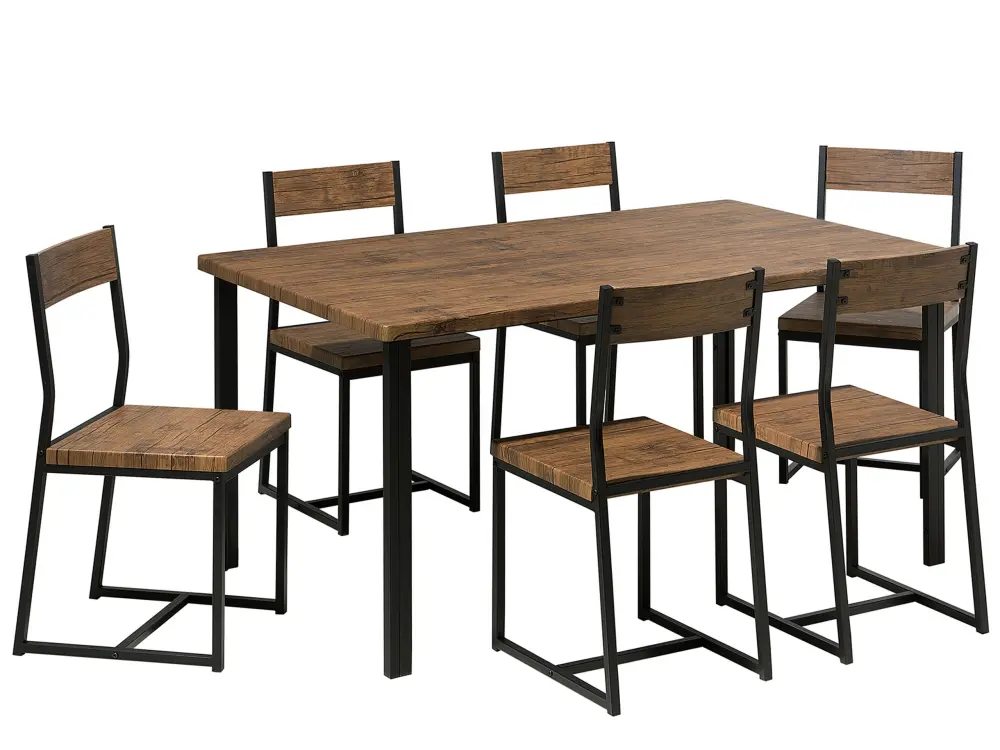 6 Seater Dining Set Dark Wood Black LAREDO