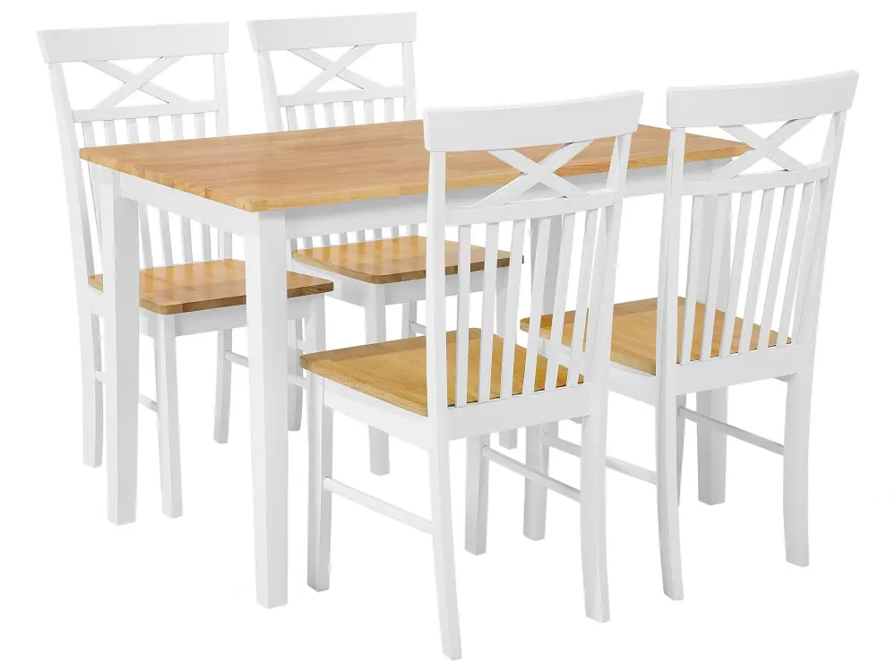 4 Seater Dining Set Light Wood and White HOUSTON
