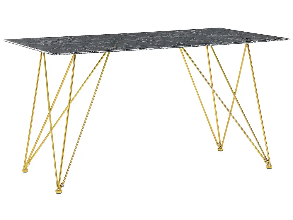 Dining Table 140 x 80 cm Marble Effect Black Gold KENTON