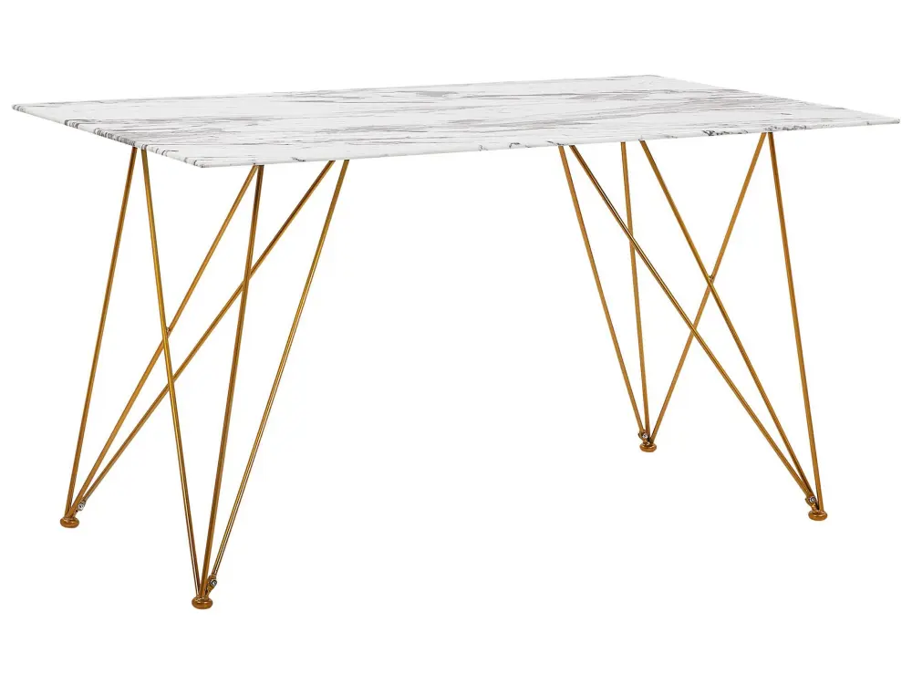 Dining Table 140 x 80 cm Marble Effect White Gold KENTON