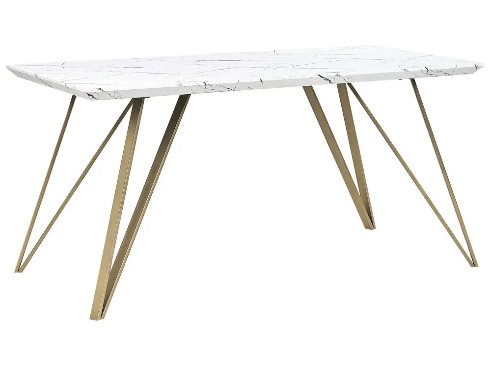Dining Table 150 x 80 cm Marble Effect White Gold MOLDEN