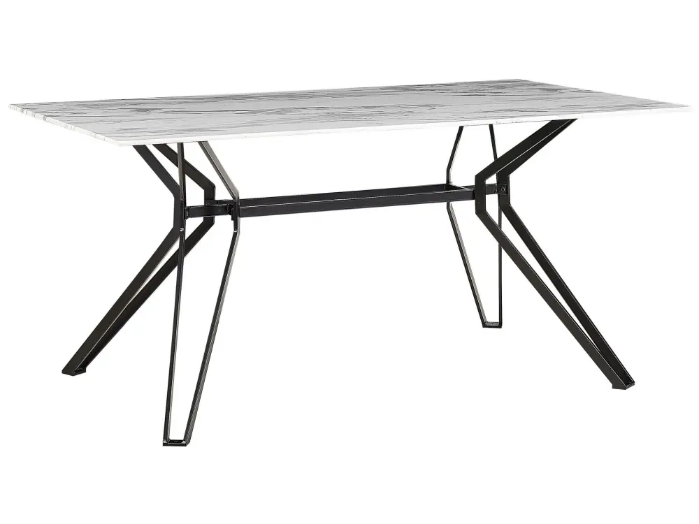 Dining Table Glass Top 160 x 90 cm Marble Effect Black BALLINA