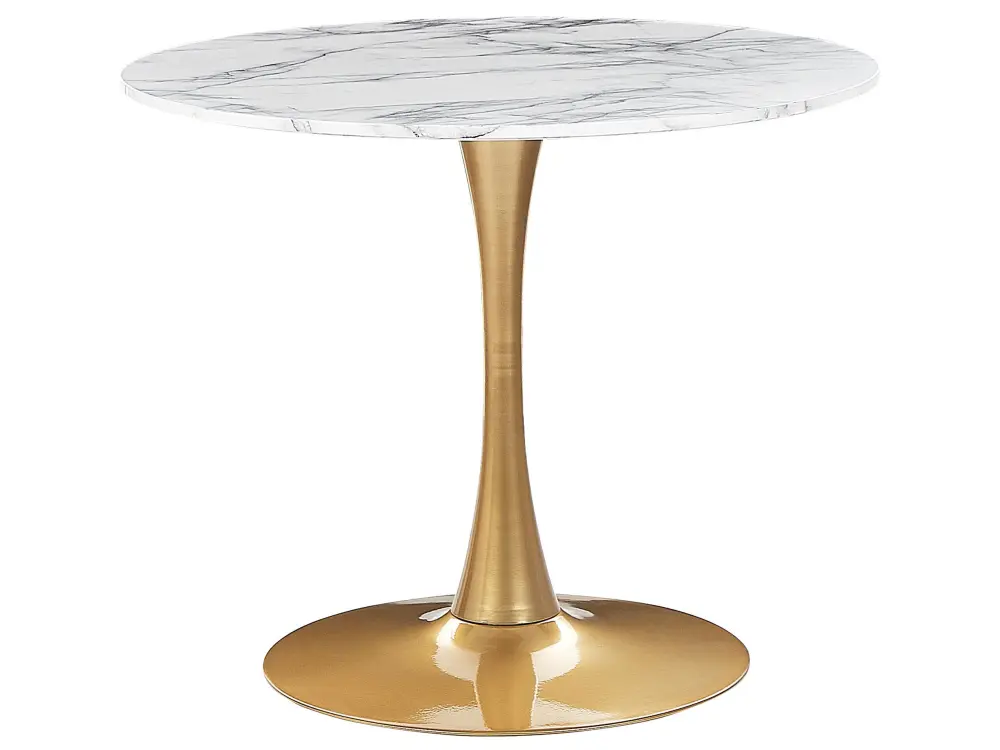 Round Dining Table ⌀ 90 cm Marble Effect White Gold BOCA