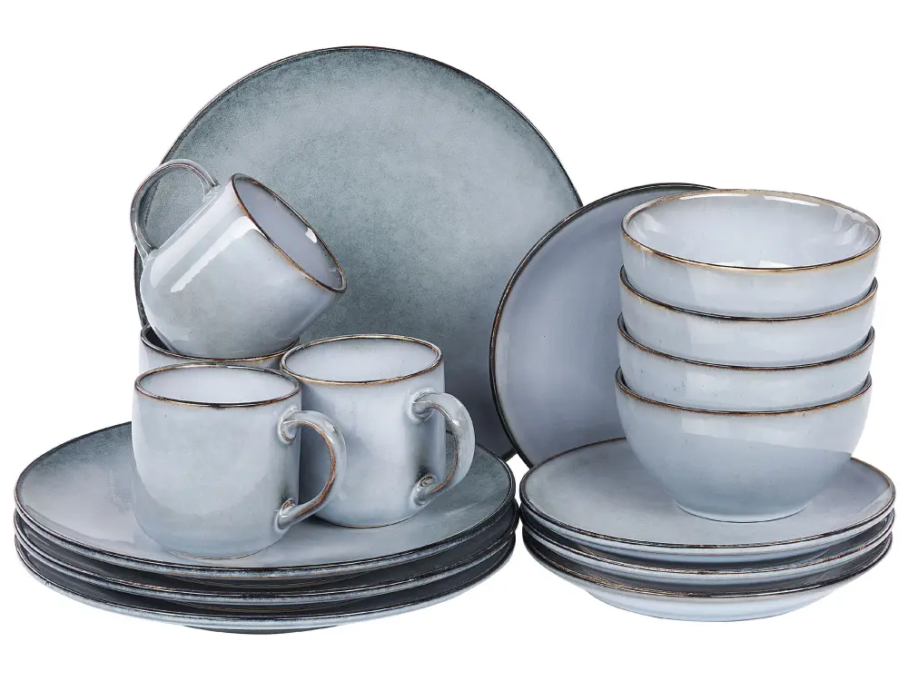 Set 16 Dinnerware JUNIPER Stoneware Light Blue