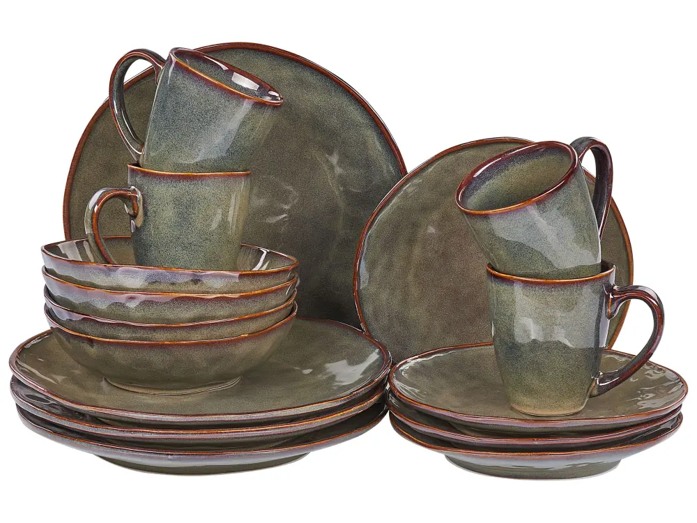 Set 16 Dinnerware THYME Stoneware Dark Green