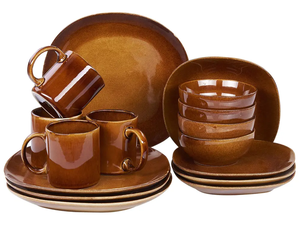 Set 16 Dinnerware TURMERIC Stoneware Golden Brown