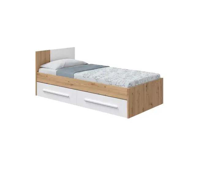 Cama individual Dabau, Cama contenedor individual con cabecero, Estructura de cama con 2 cajones para dormitorio, 196x97h7...