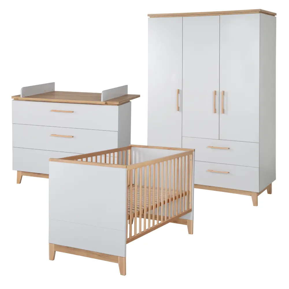 Set camera per bambini 'Caro', compreso il letto combi 70 x 140 cm, cambio petto & armadio 3 porte, rovere grigio chiaro/o...