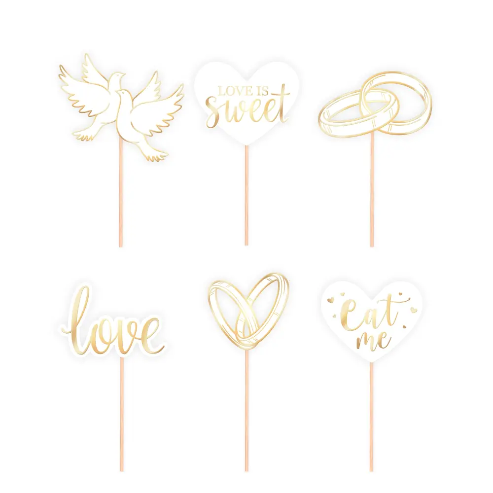 Adornos para boda en color blanco y dorado set de 12 piezas.