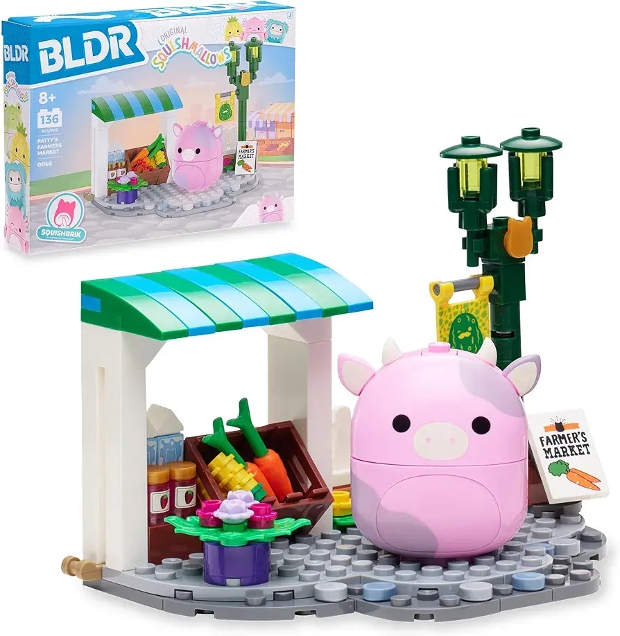 BLDR Squishmallows - Set de construcción de 136 piezas del mercado de agricultores de Patty