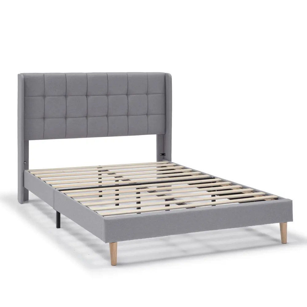 Cama tapizada esther de 30 cm, 150x190 cm, gris nítido con Relleno de Plumas
