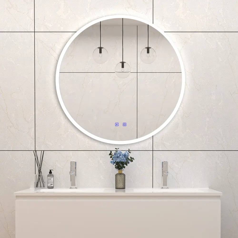 Espejo led de baño redondo 70cm + bluetooth + antivaho Aica Sanitarios