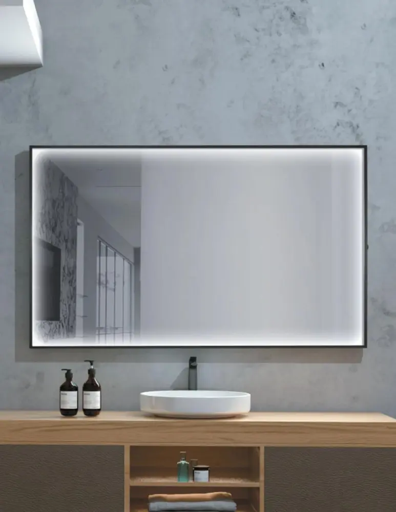 Espejo con luz LED marco color negro mate anti-vaho, sensor on/off 80x80cm Mice Collection