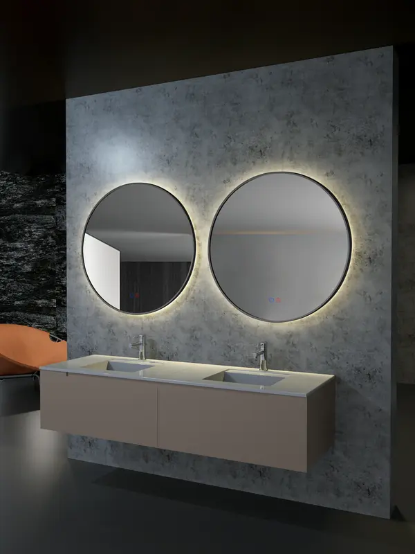 Espejo con luz LED redondo sensor on/off, anti-vaho marco nergo mate 60cm ø Mice Collection