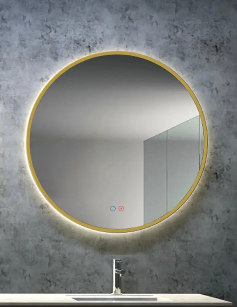 Espejo con luz LED redondo sensor on/off, anti-vaho marco oro mate 70cm ø Mice Collection