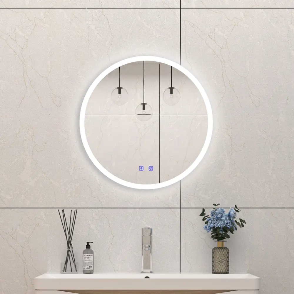Canasta de Baño Espejo led de baño redondo 60cm + bluetooth + antivaho