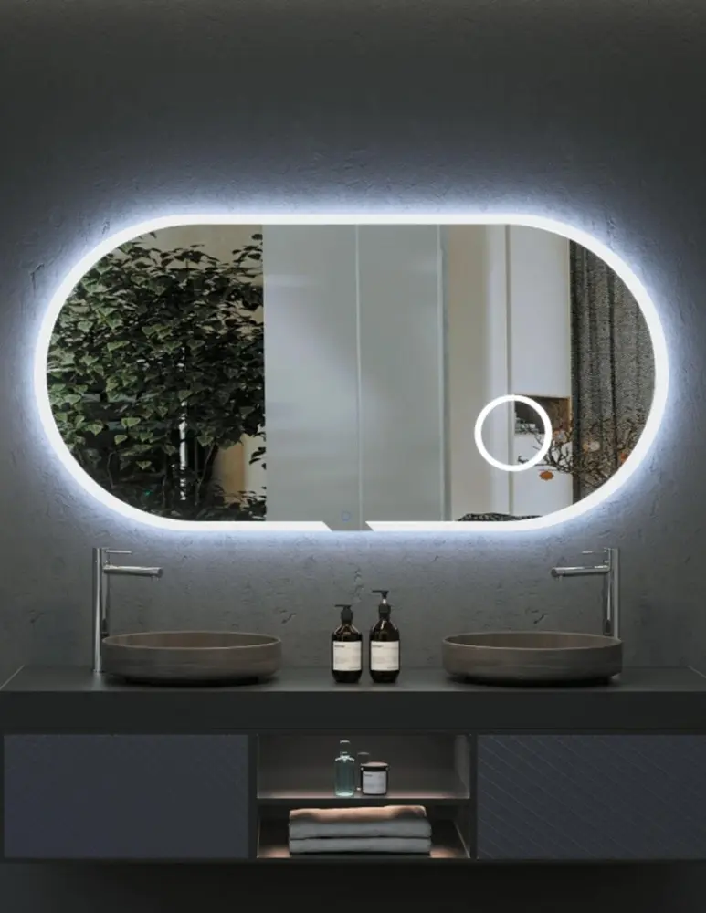 Colgador de Toallas Espejo iluminado con espejo de aumento x3 anti-vaho, luz frio 60x140cm