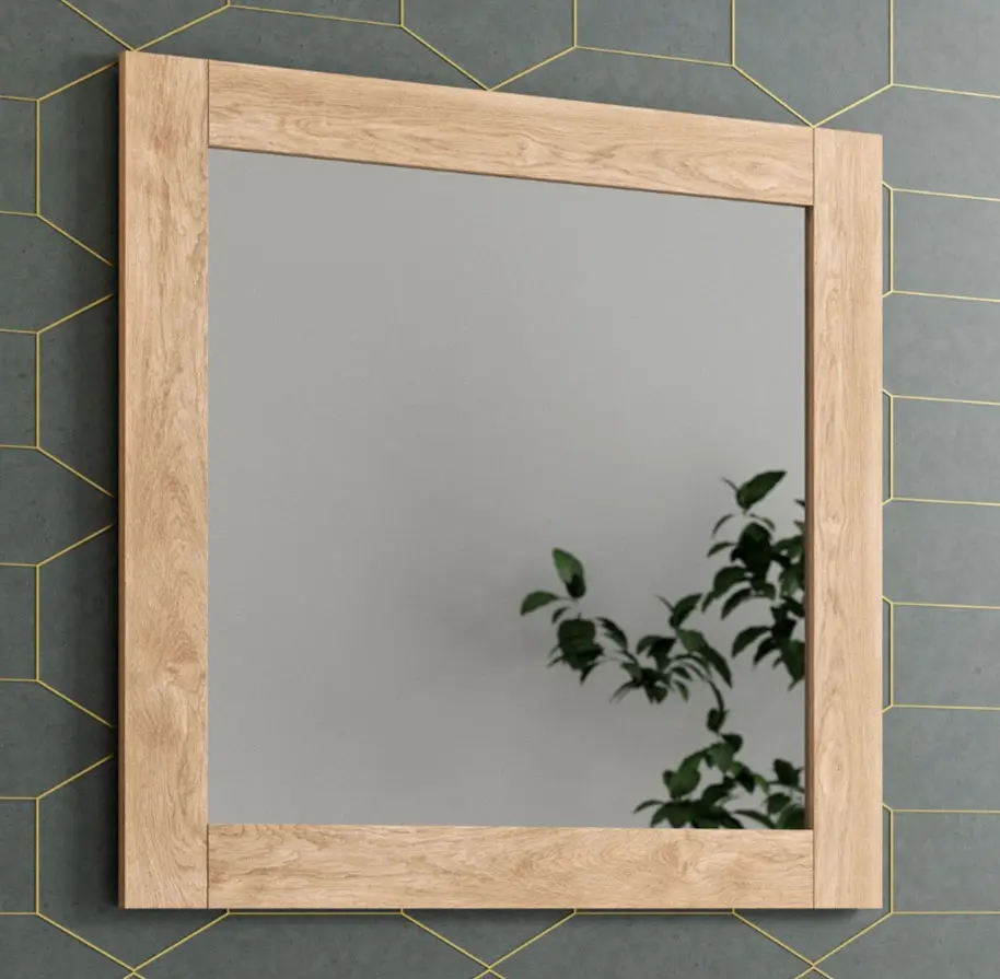 Espejo de baño rectangular base de madera | 60cm x 80cm roble auténtico