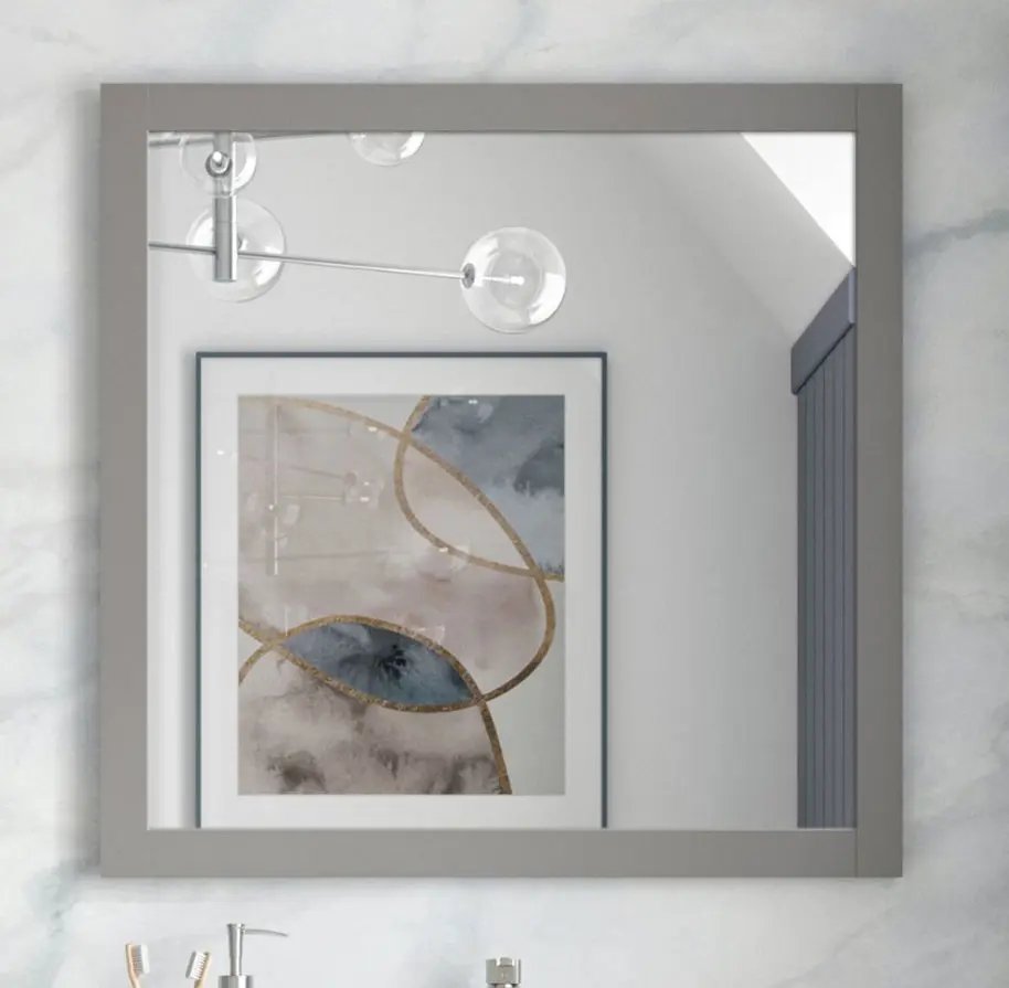 Espejo de baño rectangular base de madera | 80cm x 80cm mist mate Set de 4 Piezas