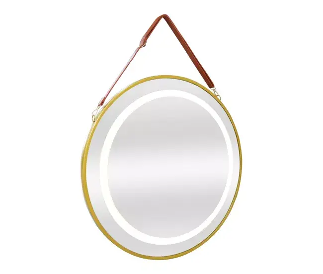 Espejo de pared con LED Picerno para baño con correa antivaho redondo aluminio + cristal 60 x 60 x 3,5 cm - Dorado