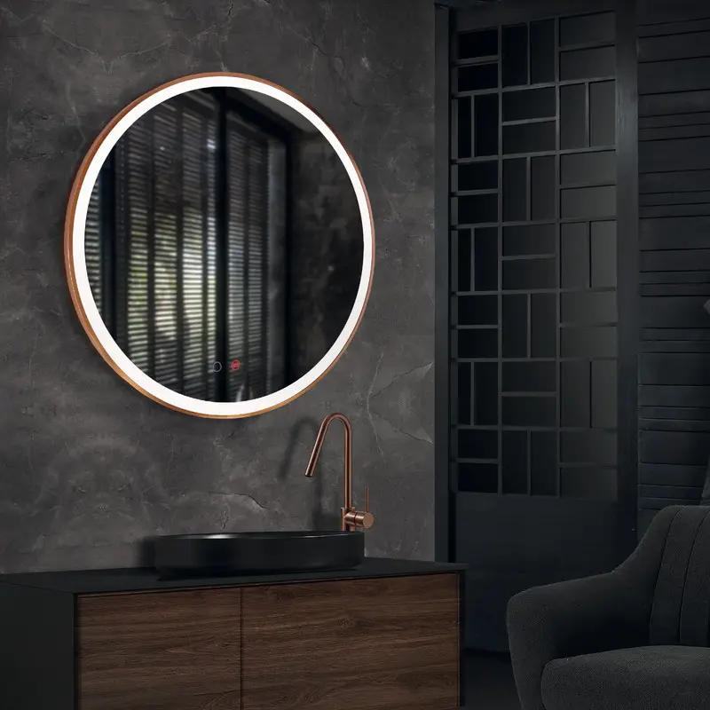 Organizador de Baño Espejo luz LED redondo,triLED, cálida, neutra, frí, antovaho ø80 oro rosa