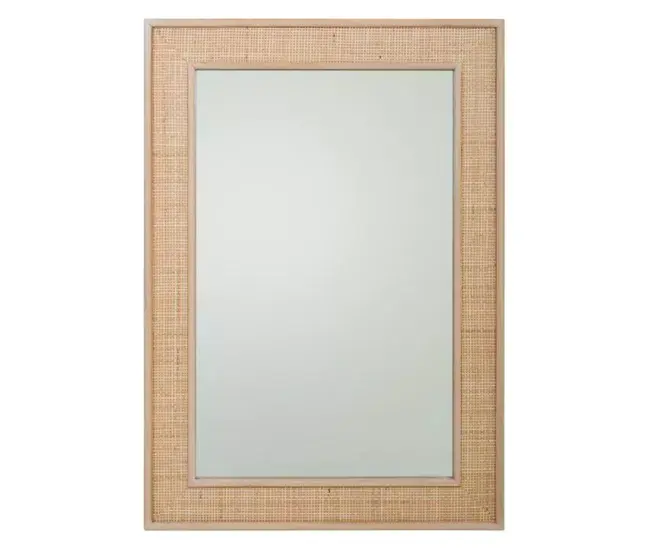 Cesto de Mimbre Espejo de madera y rejilla marrón 70x2.5x100