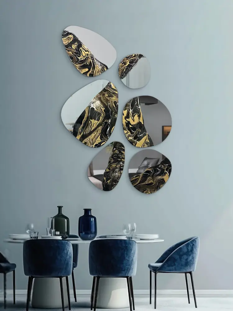 Decorativo con Marco de Madera SET ESPEJOS TUTTI 6 PZAS RESINA ARK NOCHE DORADA + ESPEJO