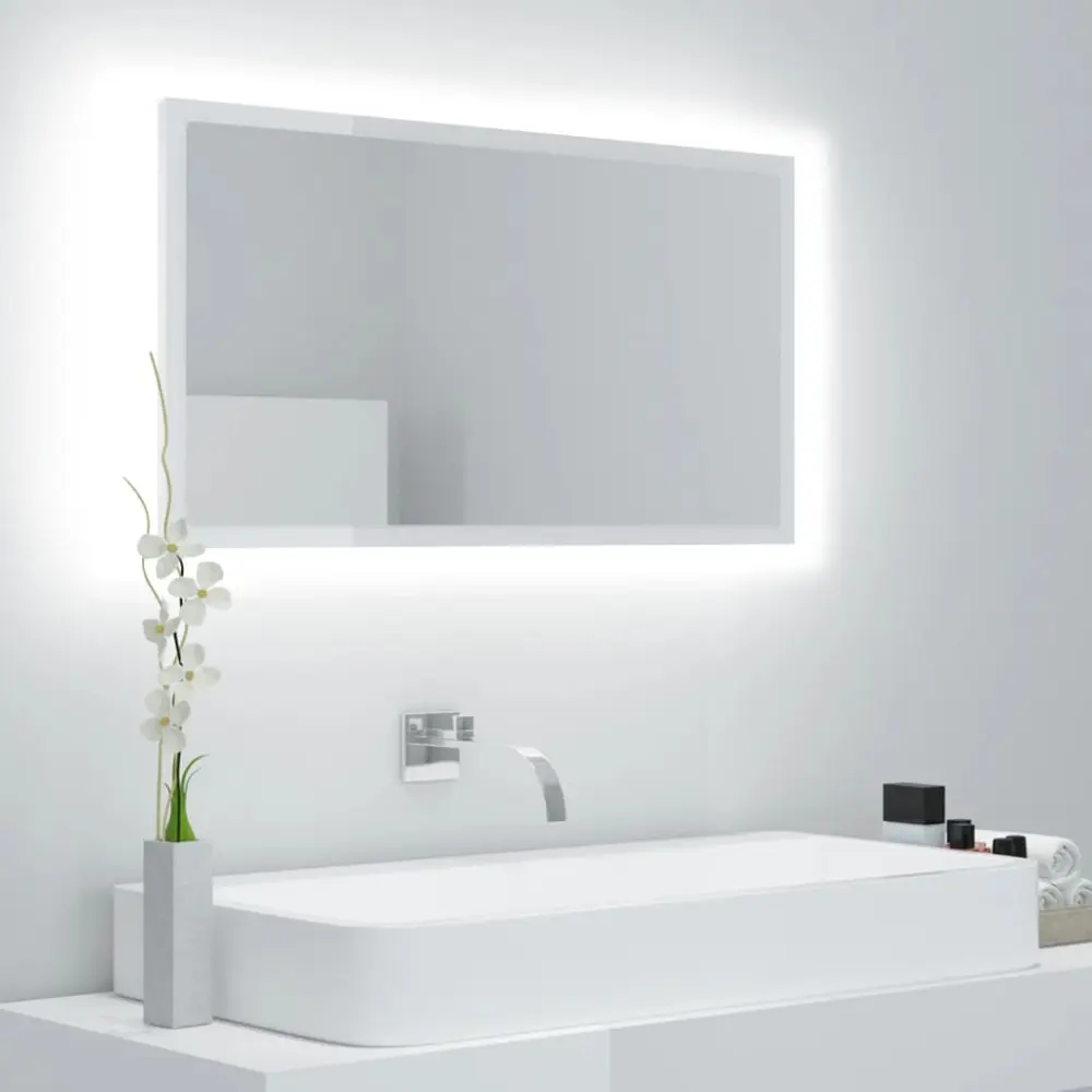 Espejo de baño acrílico blanco brillo 80x8,5x37 cm
