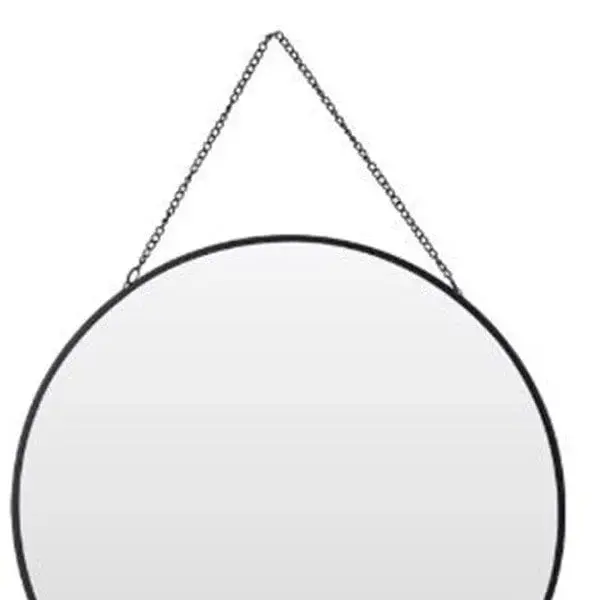 Espejo de pared redondo negro 29 cm diámetro con Ganchos y Estante Incluidos
