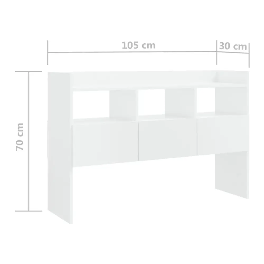 Aparador de madera 3 cajones 3 estantes blanco brillo 70x105x30 cm | Fácil Montaje