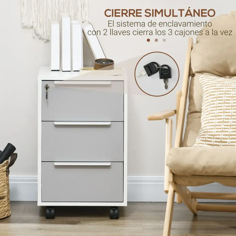 Cajonera Margate Homcom 3 cajones con llave blanco/gris 63,5x40x40 cm Set de 3 Estantes